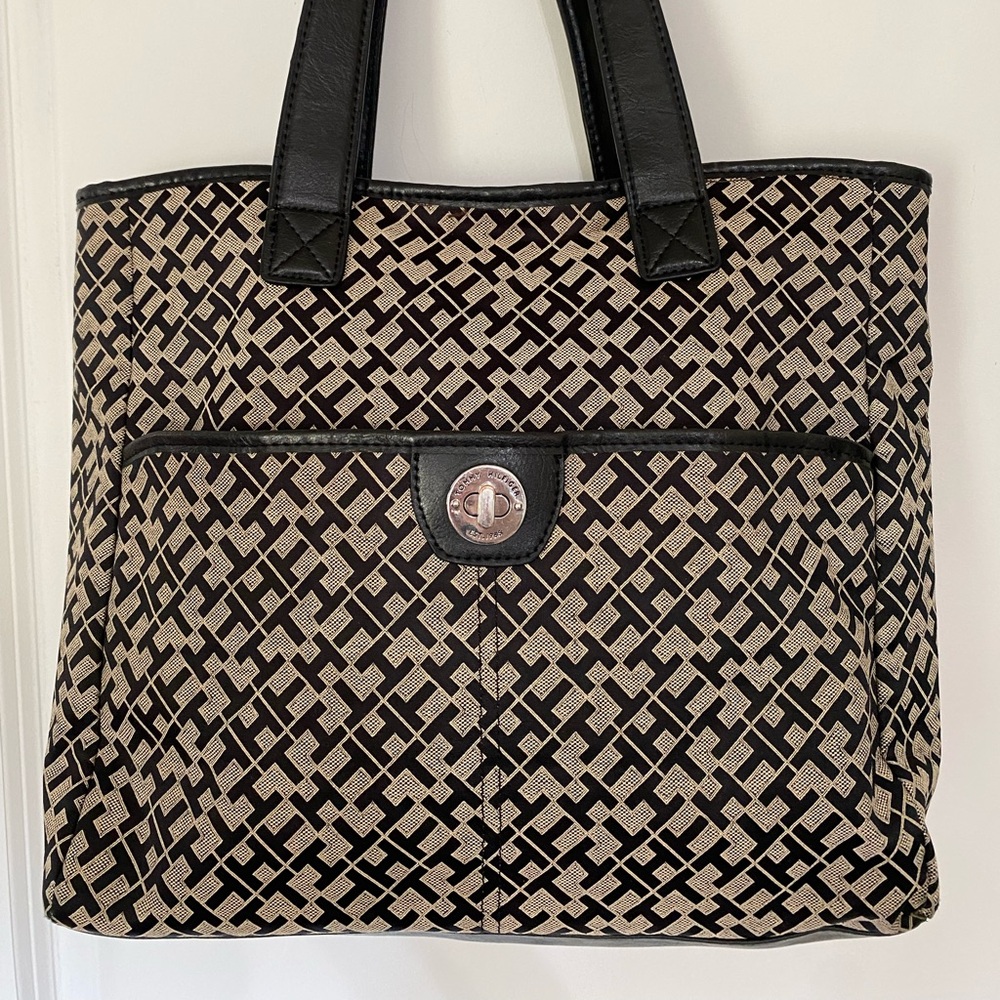Tommy Hilfiger Black and Cream Patterned Bag